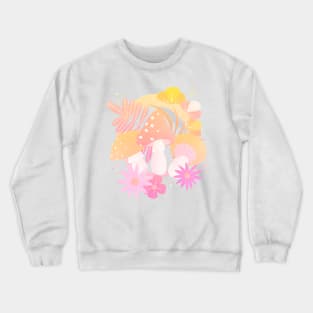 Magic mushrooms and flowers, pink and yellow gradient Crewneck Sweatshirt